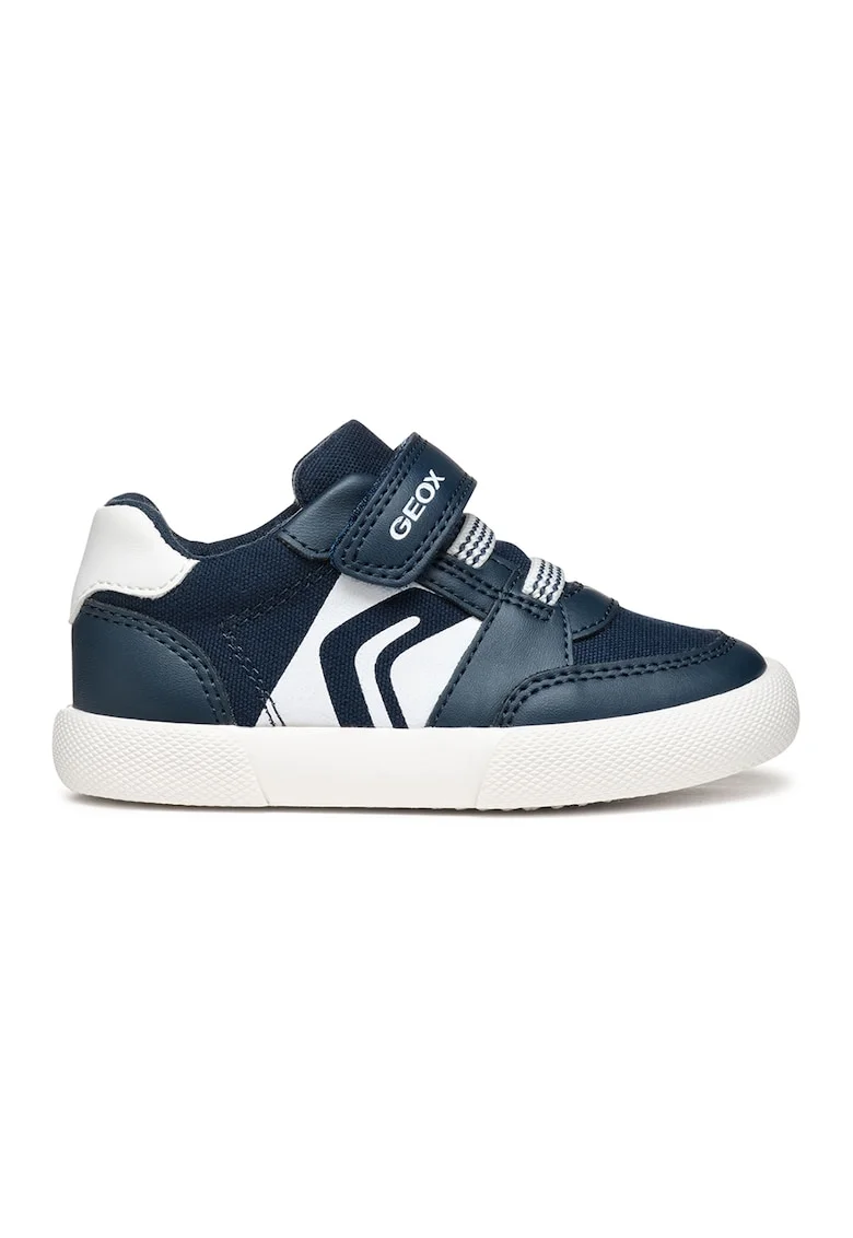Sandale din piele ecologica cu velcro, Alb/Bleumarin