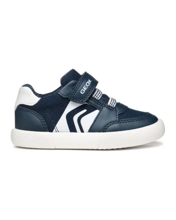 Sandale din piele ecologica cu velcro, Alb/Bleumarin