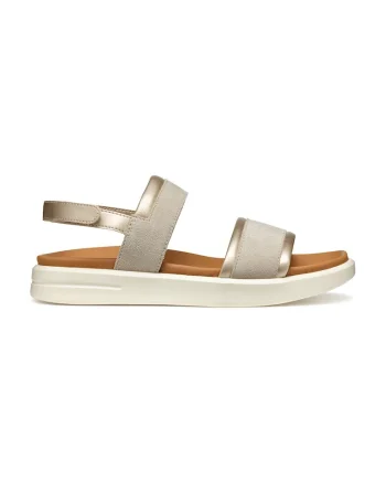 Sandale cu inchidere velcro si garnituri din piele intoarsa, Auriu/Maro taupe deschis