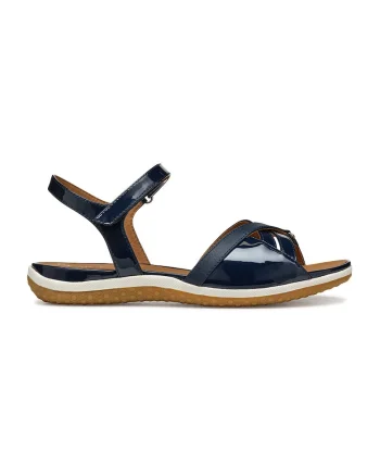 Sandale din piele ecologica cu inchidere velcro, Bleumarin