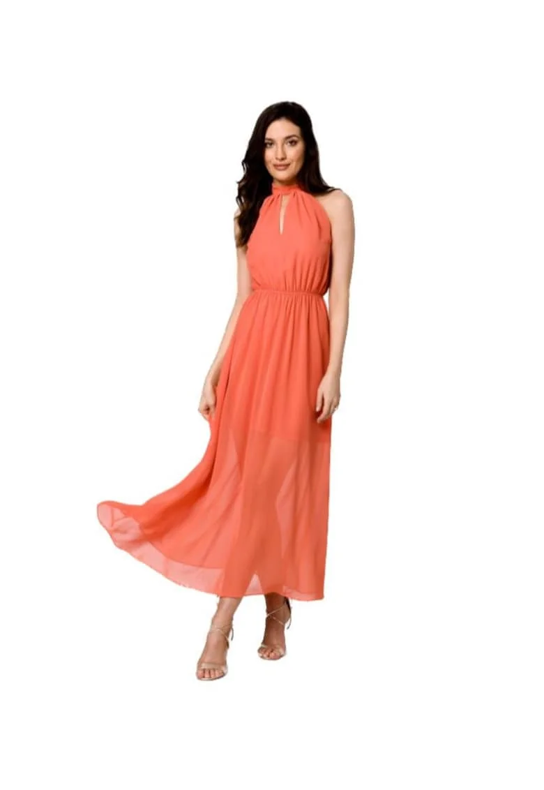 Rochie din sifon cu legaturi in jurul gatului,, Portocaliu
