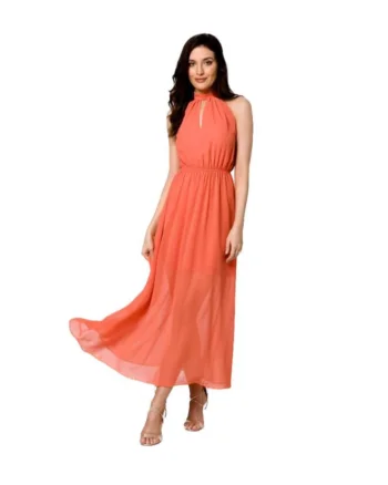 Rochie din sifon cu legaturi in jurul gatului,, Portocaliu