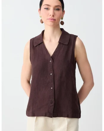 Vesta slim fit din in, Maro inchis