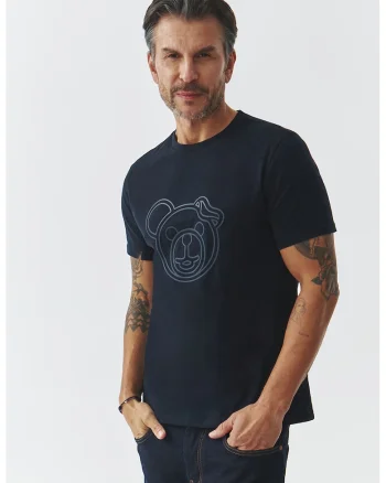 Tricou din bumbac cu decolteu la baza gatului, Albastru inchis
