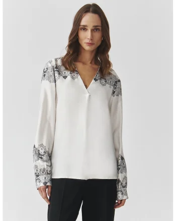 Bluza eleganta cu model floral, Alb