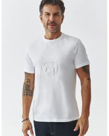 Tricou din bumbac cu decolteu la baza gatului, Alb optic