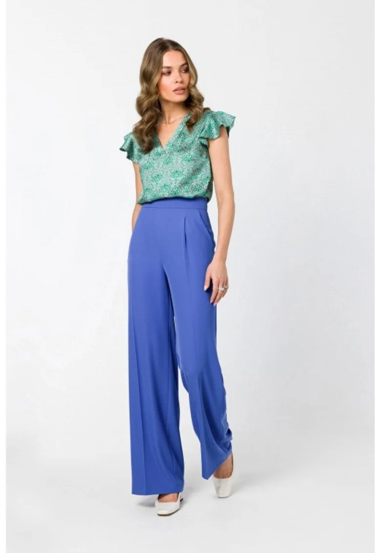 Bluza eleganta cu decolteu in V si volan,  Verde aquamarin