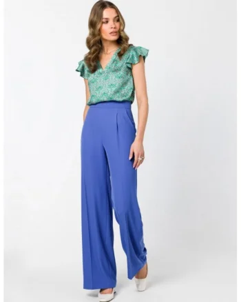 Bluza eleganta cu decolteu in V si volan,  Verde aquamarin