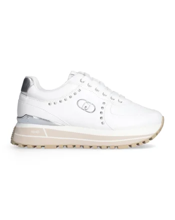 Pantofi sport din piele cu tinte, Alb