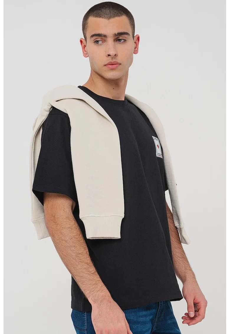 Tricou din bumbac cu imprimeu text, Alb/Negru