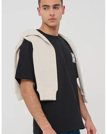 Tricou din bumbac cu imprimeu text, Alb/Negru