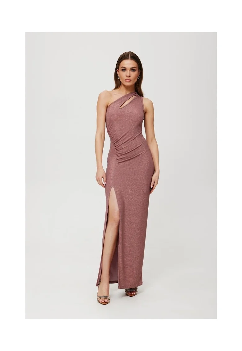 Rochie dama, maxi metalica cu decolteu in forma de lacrima, Poliester, Albastru, Albastru