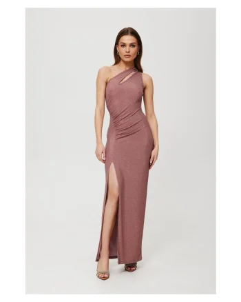 Rochie dama, maxi metalica cu decolteu in forma de lacrima, Poliester, Albastru, Albastru