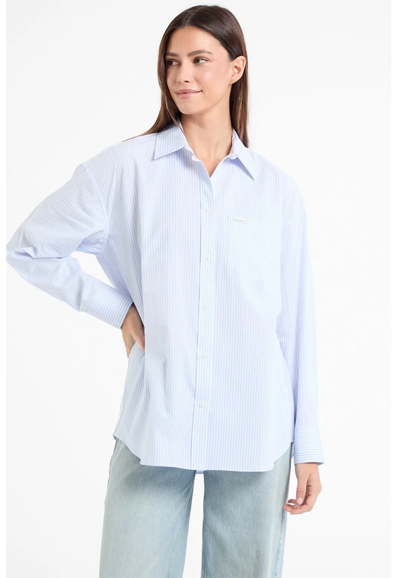 Camasa din bumbac cu model in dungi, Albastru deschis