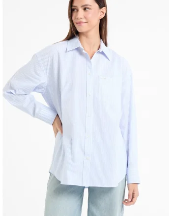 Camasa din bumbac cu model in dungi, Albastru deschis