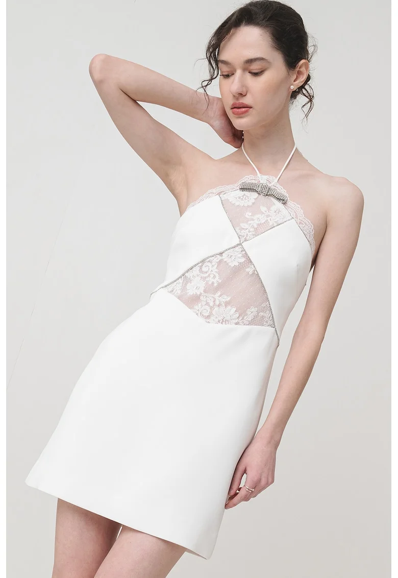 Rochie mini cu decolteu halter, Alb