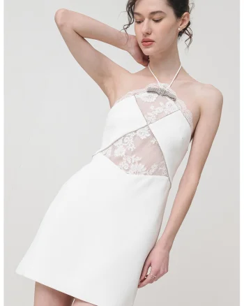 Rochie mini cu decolteu halter, Alb