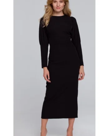 Rochie midi cu mansete inalte, Negru