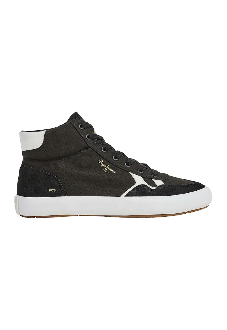 Pantofi sport mid-cut cu insertii de piele intoarsa, Negru