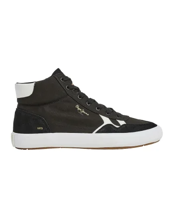 Pantofi sport mid-cut cu insertii de piele intoarsa, Negru