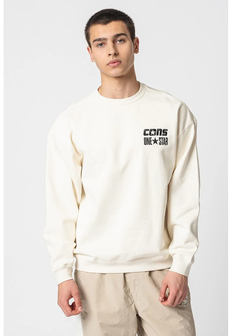 Bluza lejera de trening din amestec de bumbac cu logo, Crem