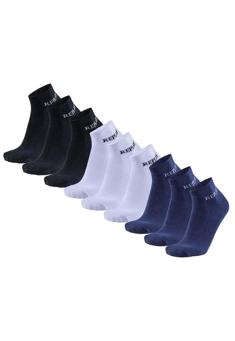 Set de sosete scurte unisex - 9 perechi, Alb/Negru/Albastru