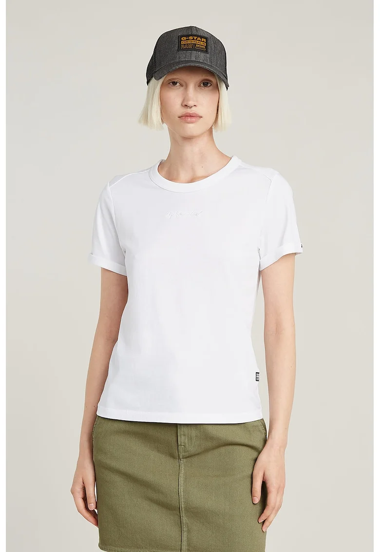 Tricou cambrat de bumbac organic cu maneci pliabile, Alb