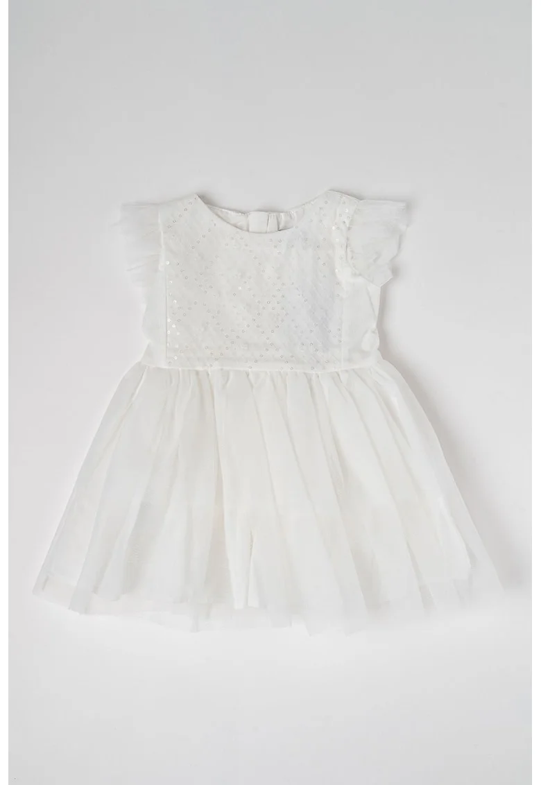 Rochie evazata cu fermoar, Alb optic