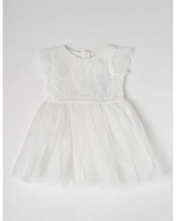 Rochie evazata cu fermoar, Alb optic