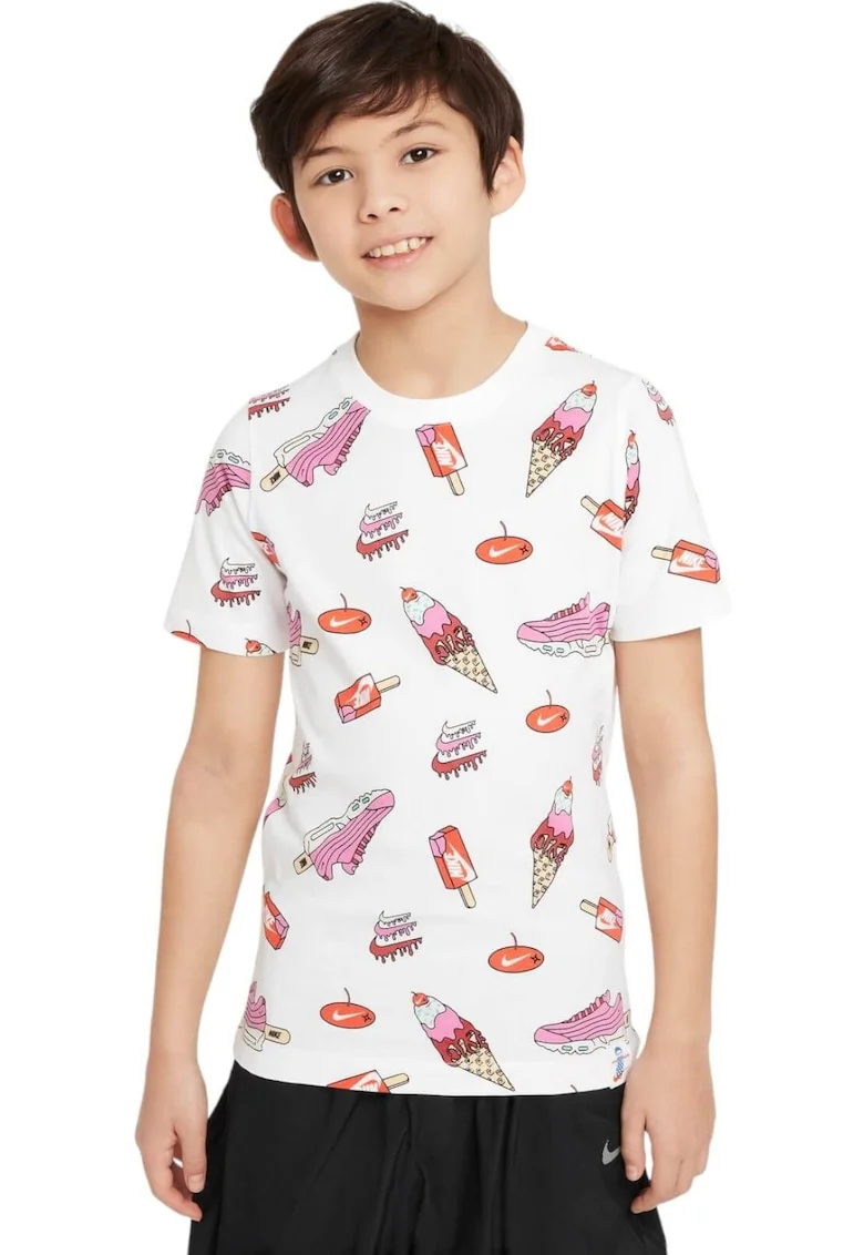 Tricou cu model si decolteu la baza gatului, Alb