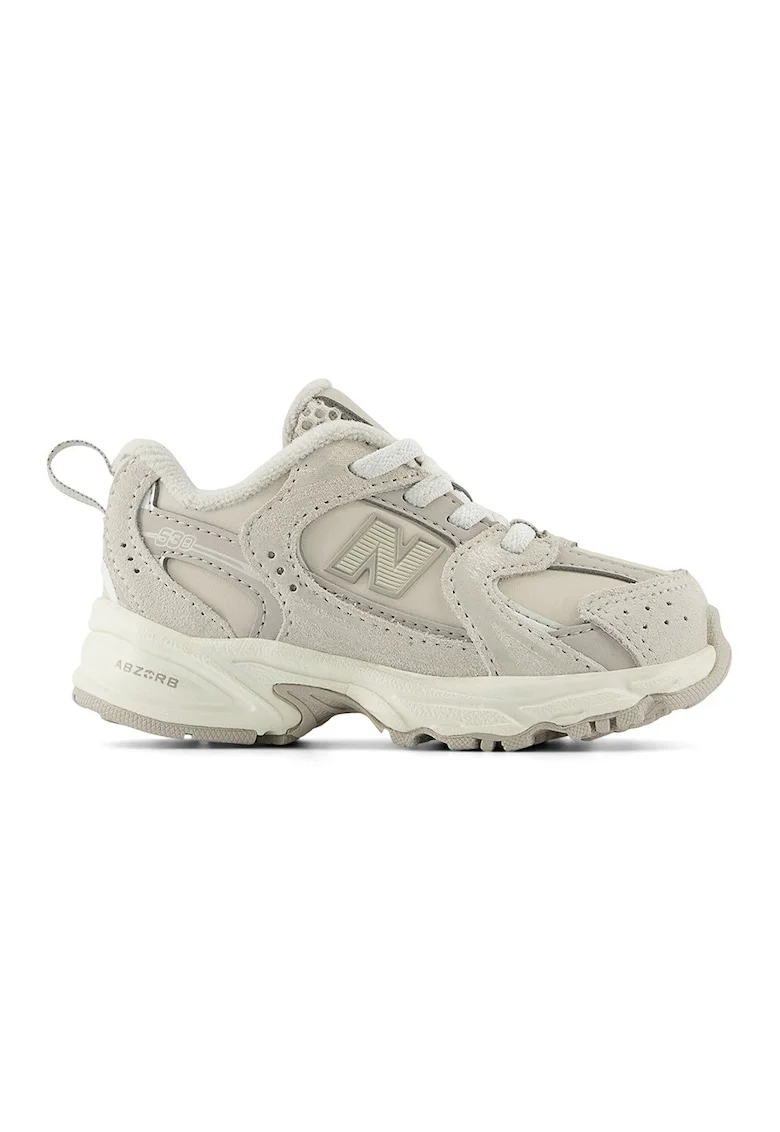Pantofi sport cu insertii din piele intoarsa, Bej deschis