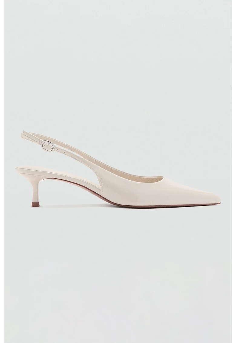 Pantofi de piele lacuita cu toc kitten, Alb murdar