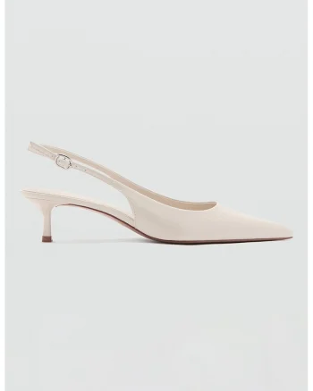 Pantofi de piele lacuita cu toc kitten, Alb murdar