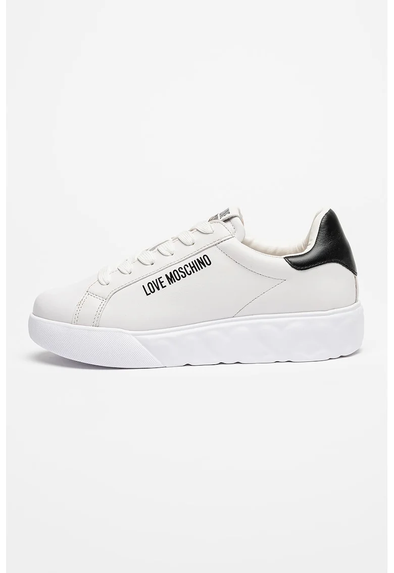 Pantofi sport de piele cu logo, Negru/Alb murdar