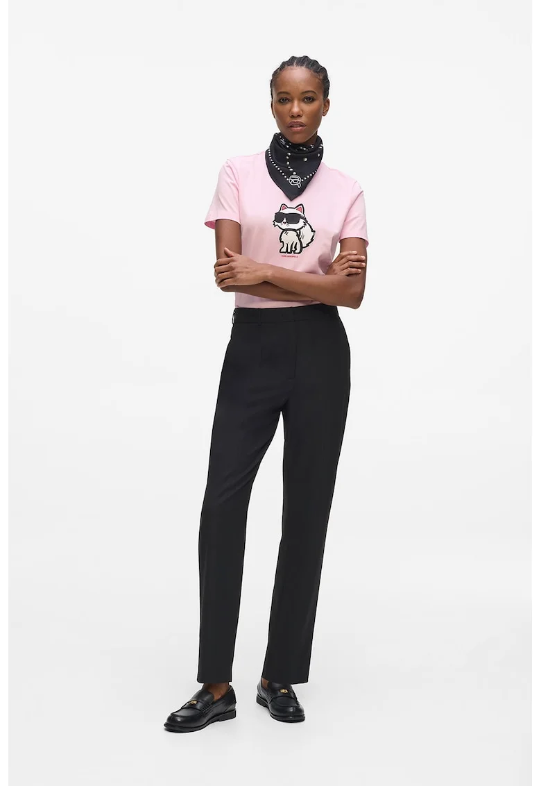 Tricou regular fit din bumbac organic cu imprimeu pe piept, Roz deschis