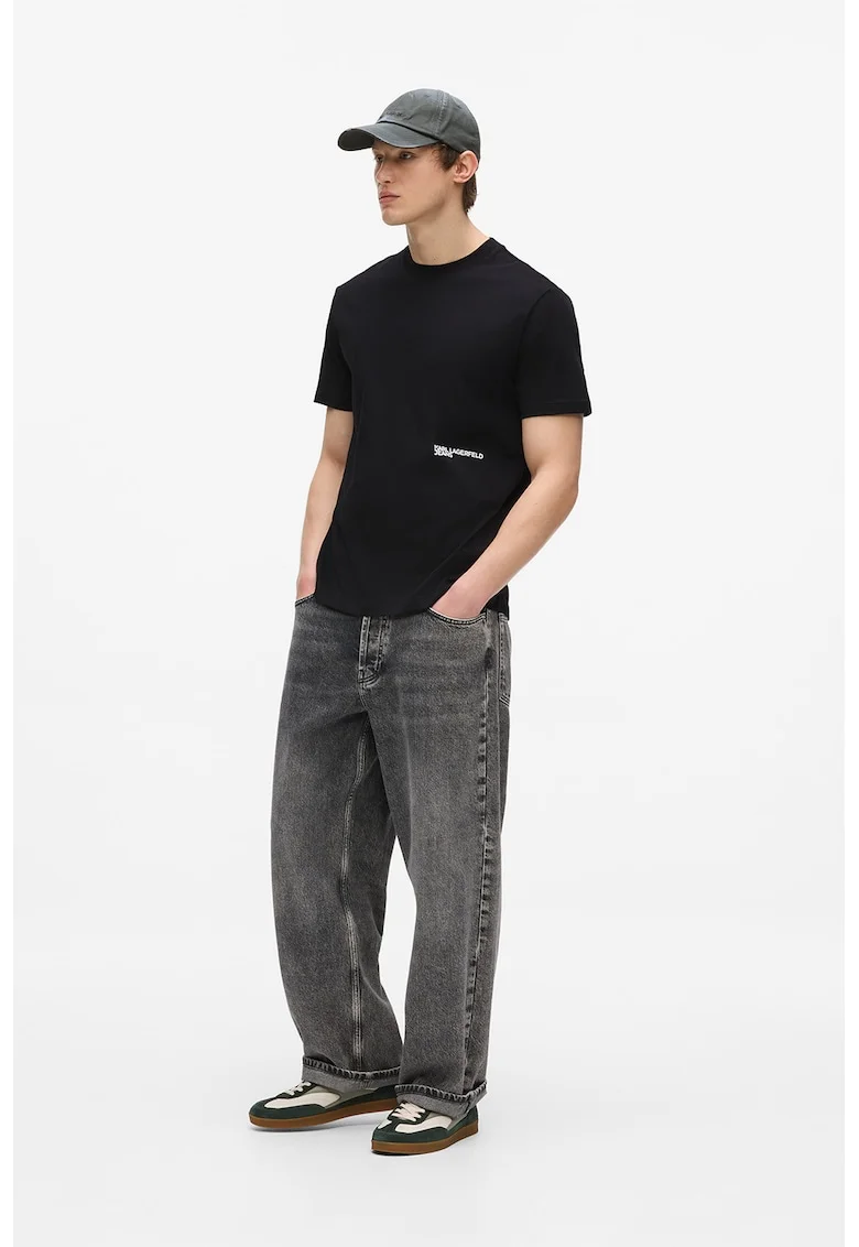 Tricou regular fit cu imprimeu logo pe spate, Negru