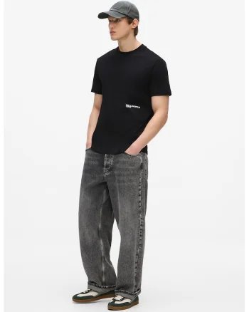Tricou regular fit cu imprimeu logo pe spate, Negru