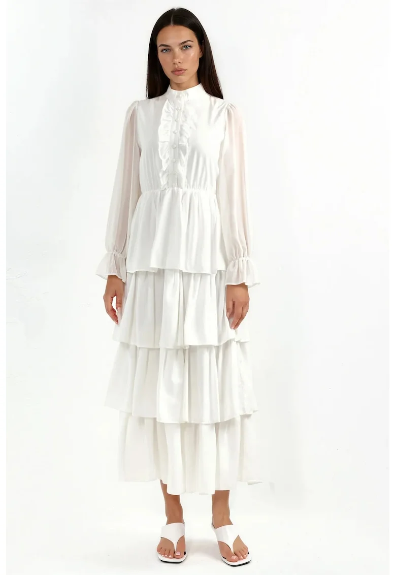 Rochie Maxi,  A-line, elegant, alb, poliester-lycra