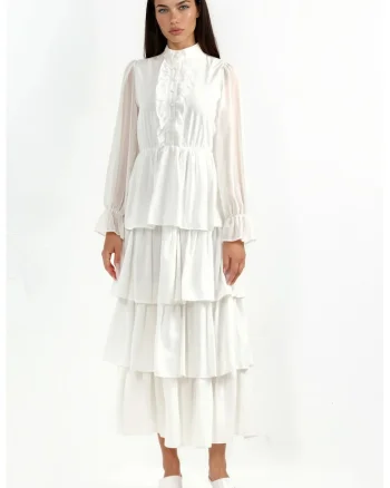 Rochie Maxi,  A-line, elegant, alb, poliester-lycra
