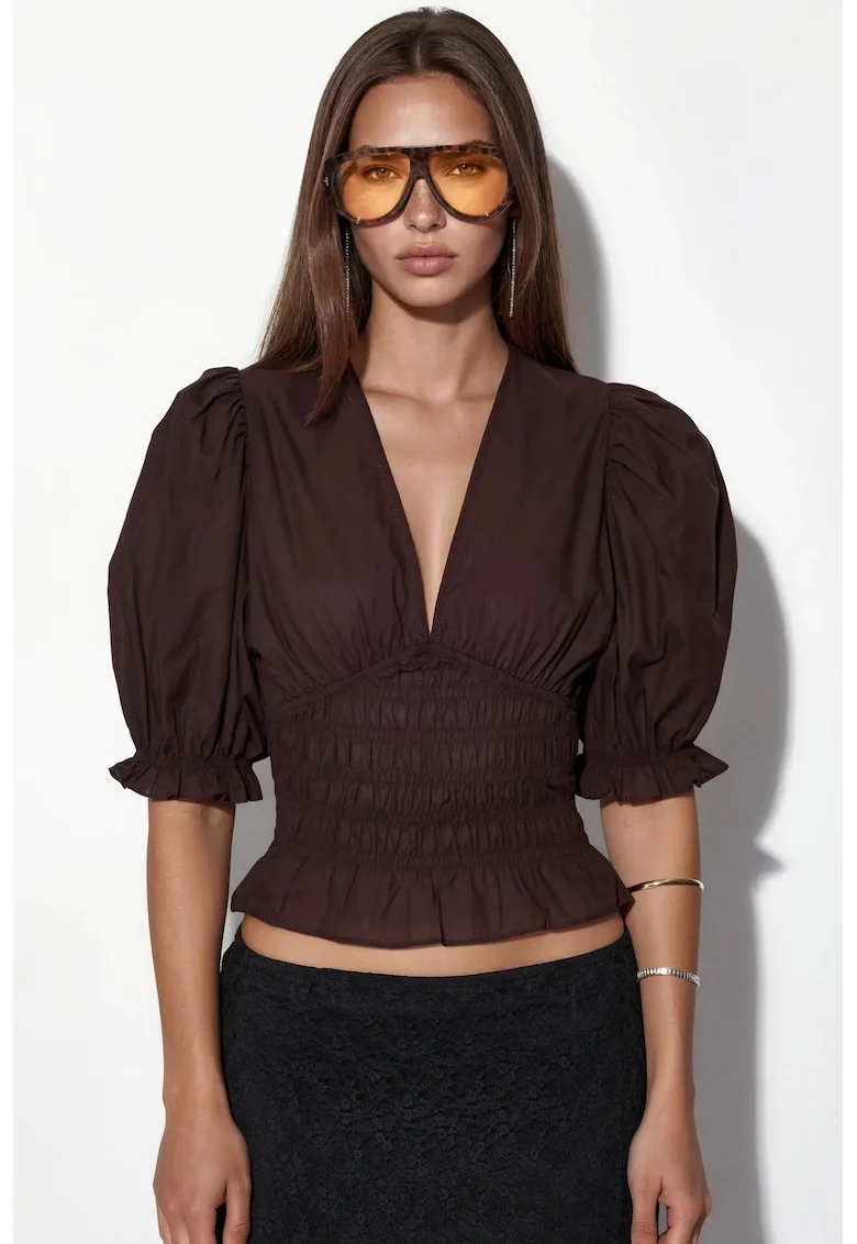 Bluza dama,  mulata, volanase, maro mocha inchis, poliester