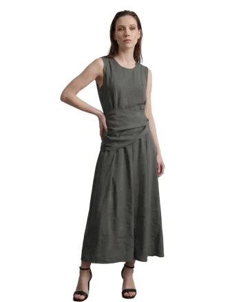 Rochie Midi,  A-Line, Verde masliniu, 100% lyocell