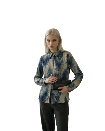Camasa,  camasa regular-fit cu imprimeu abstract, bej/albastru, bumbac-poliester