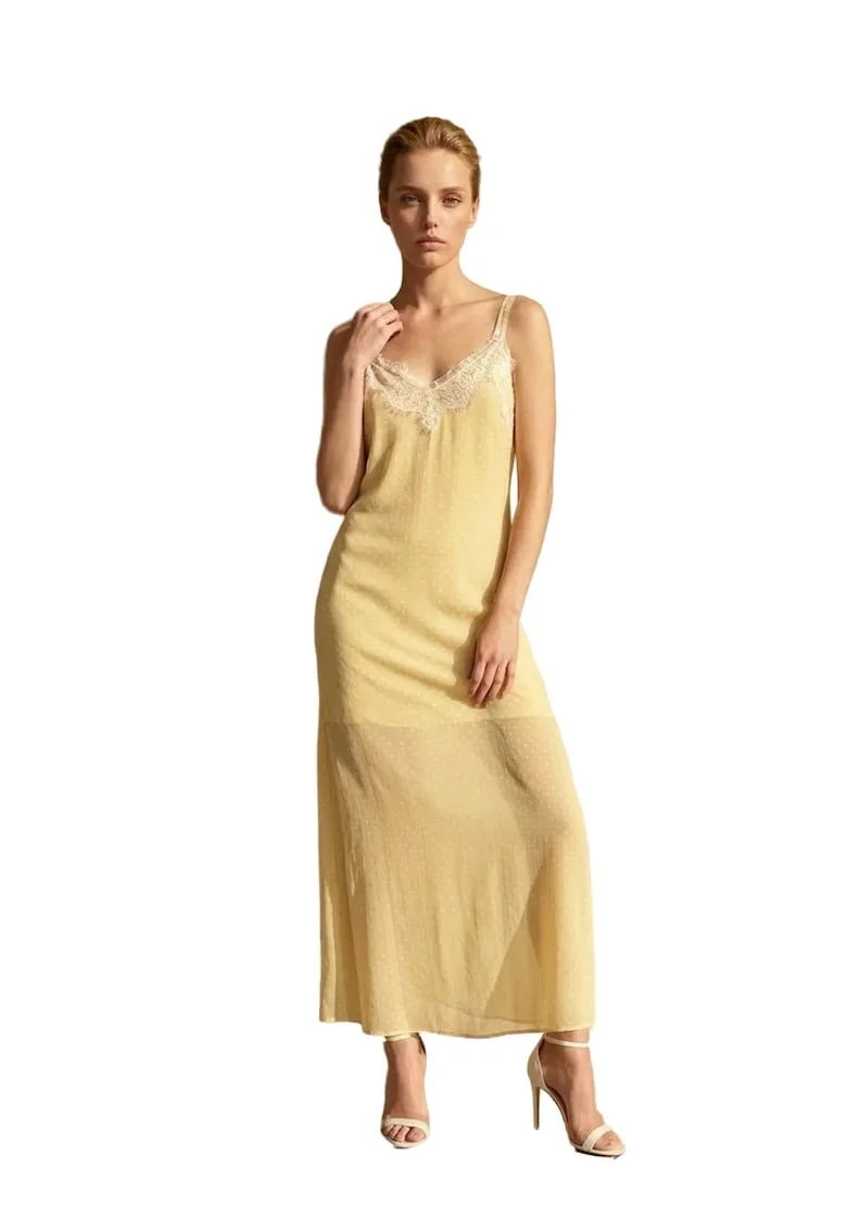 Rochie Maxi,  Elegant, Galben Lamaie, cu Buline