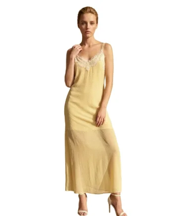 Rochie Maxi,  Elegant, Galben Lamaie, cu Buline