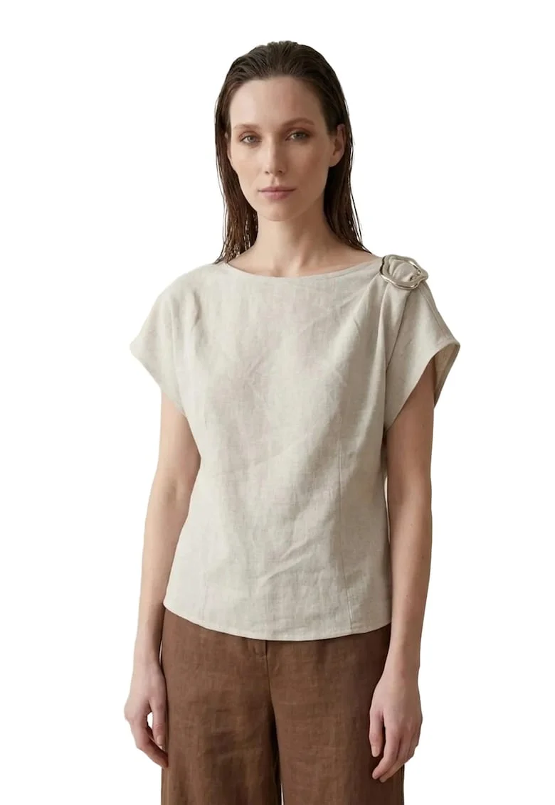 Tricou dama,  regular fit, decolteu barcuta, detaliu funda, piatra naturala, bumbac