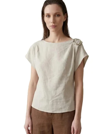 Tricou dama,  regular fit, decolteu barcuta, detaliu funda, piatra naturala, bumbac