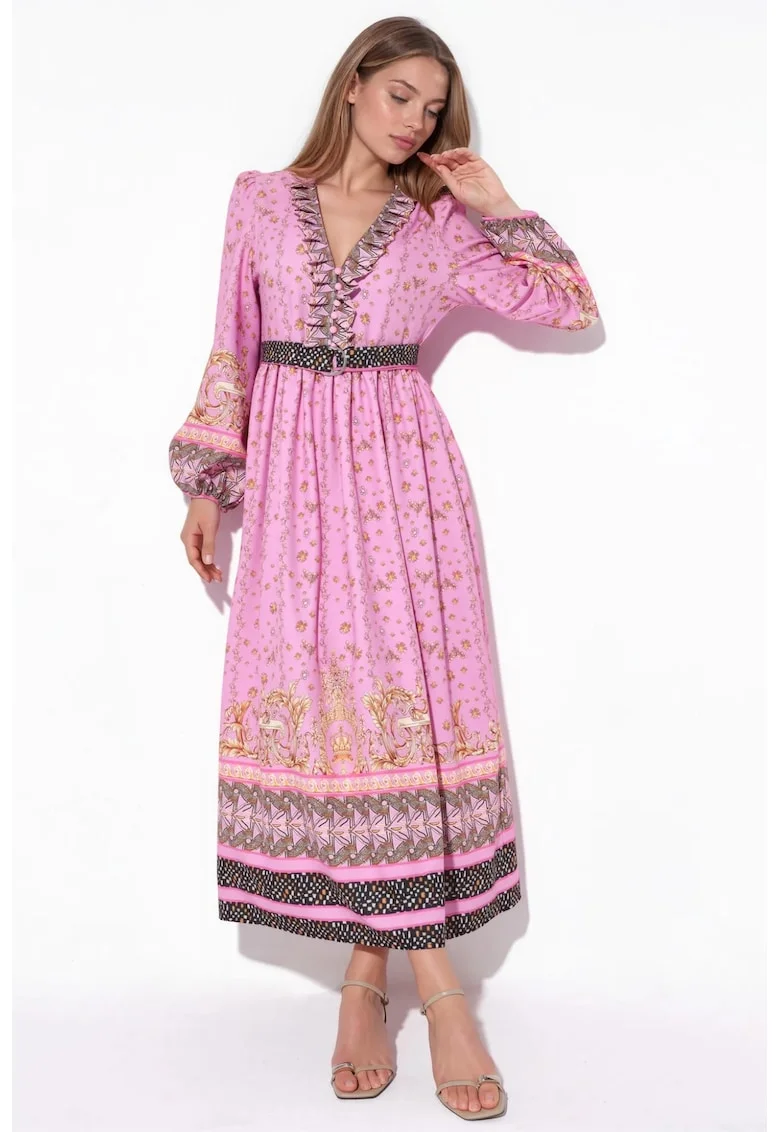 Rochie Maxi,  Floral, roz, Poliester-Lycra