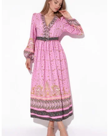 Rochie Maxi,  Floral, roz, Poliester-Lycra