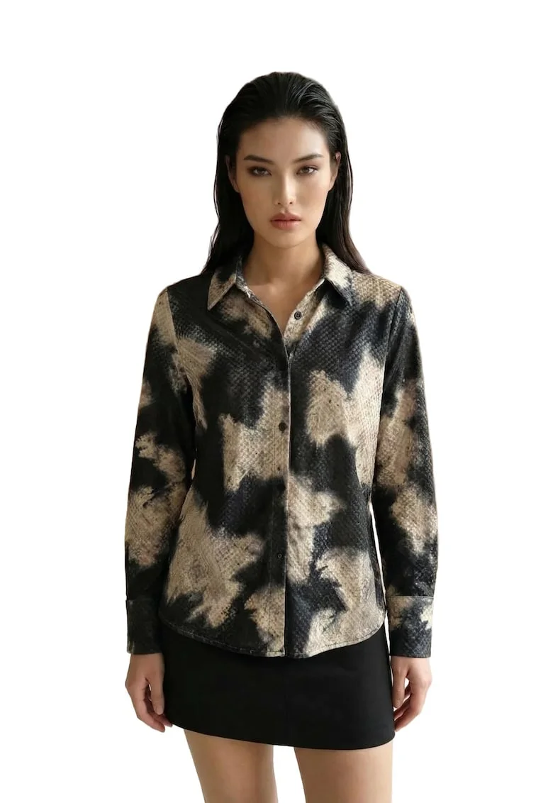 Camasa,  camasa regular-fit din catifea abstracta, negru/bej, bumbac-poliester