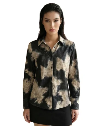 Camasa,  camasa regular-fit din catifea abstracta, negru/bej, bumbac-poliester